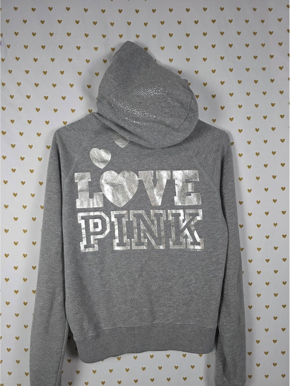 Victorias Secret Pink BLING STUDDED Love Full Zip Hoodie Jacket SMALL
